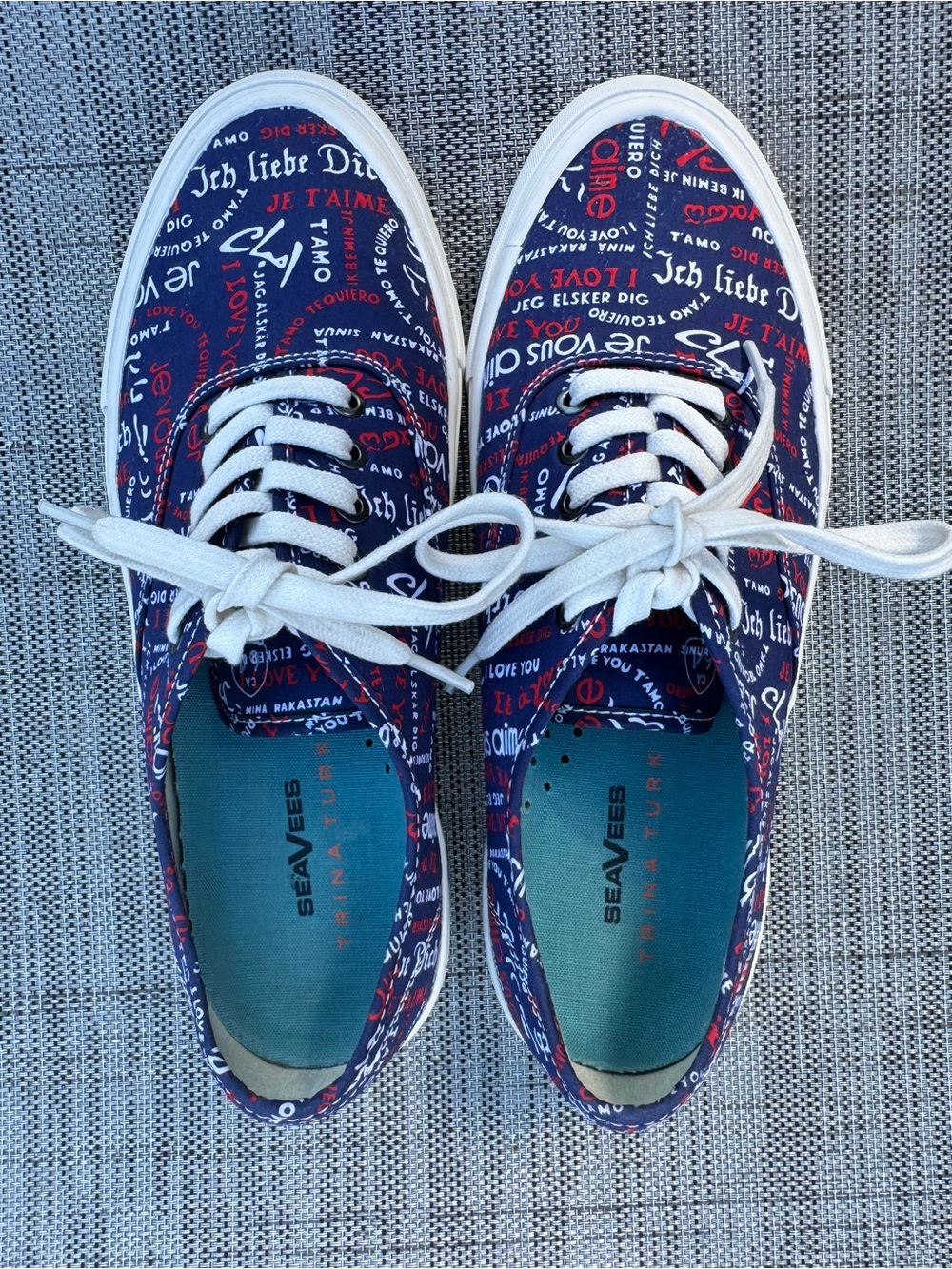 SeaVees x Trina Turk - I love you - Script in Navy, Red & White Canvas Sneakers